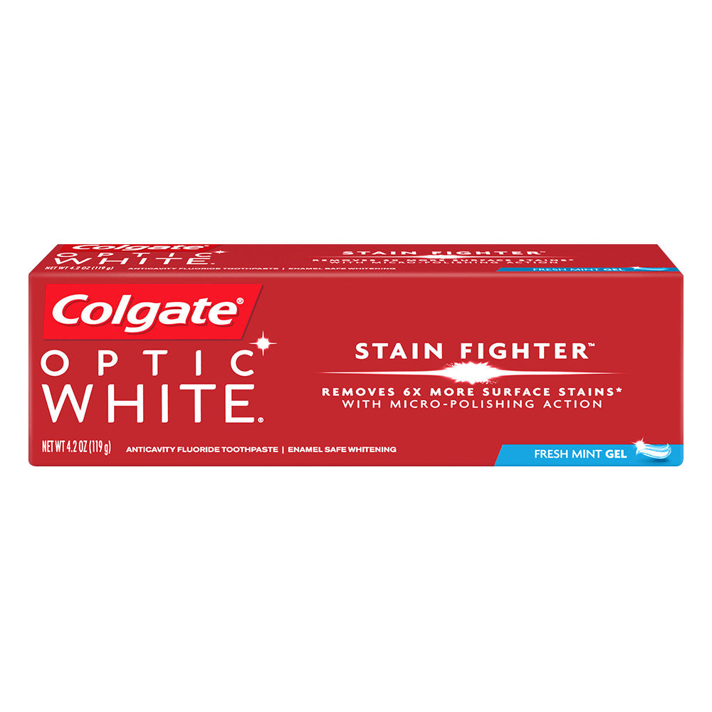 Colgate Optic White Stain Fighter Teeth Whitening Toothpaste, Fresh Mint Gel, 4.2 Oz